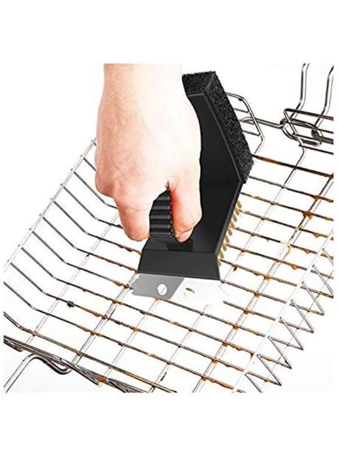 3 in 1 BBQ Cleaning Grill Brush Multipurpose Safe Steel Wire Barbecue Brush with Copper Wire Cleaning Bristles Included Scrub Pad Scraper Remover Scourer Kitchen Cleaning Tool - Image 4